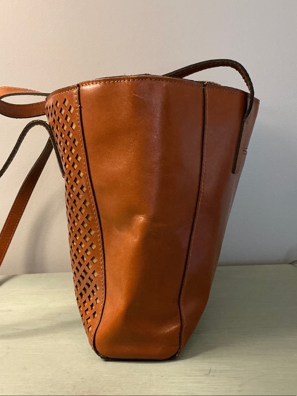 Patricia Nash Cognac Laser-Cut Varsi Tote - Picture 5 of 16